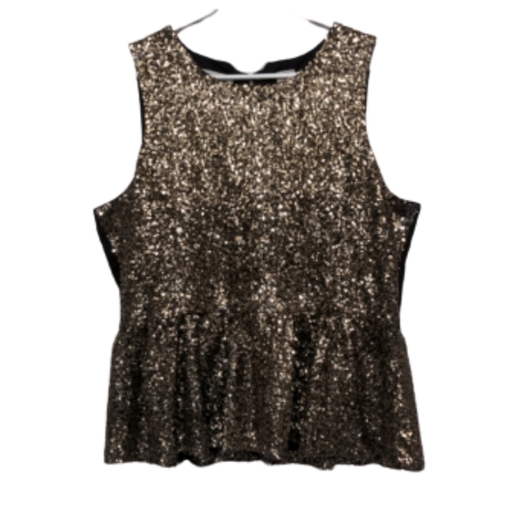 Kersh Tops - Kersh Gold Sequin Peplum Sleeveless Top XL